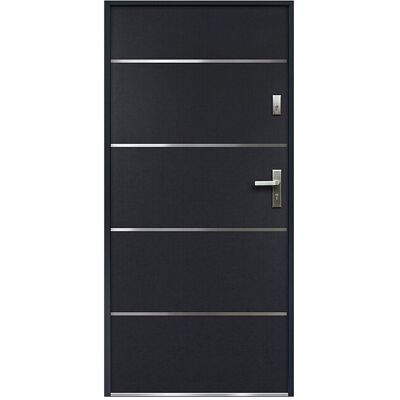 Vente-unique Eingangstür aus Stahl, voll und Edelstahl H207 x B100 cm anthrazit - Stärke 55 mm - DIN links - NAXARA Vente-unique Eingangstür aus Stahl, voll und Edelstahl H207 x B100 cm anthrazit - Stärke 55 mm - DIN links - NAXARA