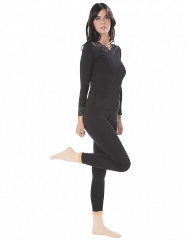 VEDIA Thermal-Ensemble Hose und Top, mit Spitze, schwarz