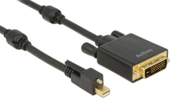 DeLock 83725 - Kabel mini Displayport 1.2 Stecker mit Schraube > DVI Stecker 4K Aktiv schwarz 1 m