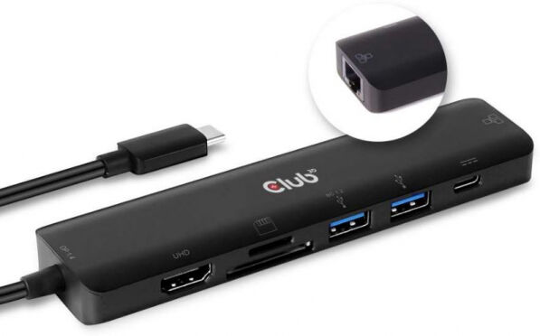 Club 3D CSV-1592 - USB Type C 3.2 Gen1 7in1 Hub HDMI 4K60Hz SD TF Card slot 2x USB Type A USB Type C PD RJ45