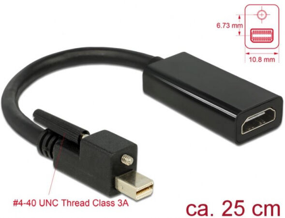 DeLock 62640 - Adapter mini Displayport 1.2 Stecker mit Schraube > HDMI Buchse 4K Aktiv schwarz