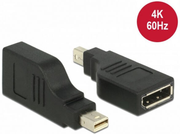 DeLock 65626 - Adapter mini Displayport 1.2 Stecker > Displayport Buchse 4K 90 Grad gedreht - Schwarz