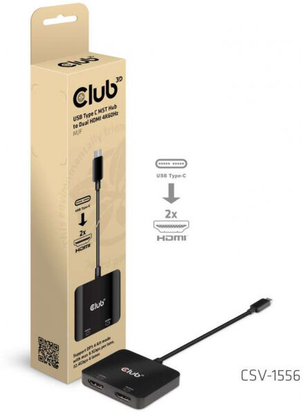 Club 3D CSV-1556 - USB-Hub USB 3.2 Typ C > 2x HDMI 2.0 4K60Hz