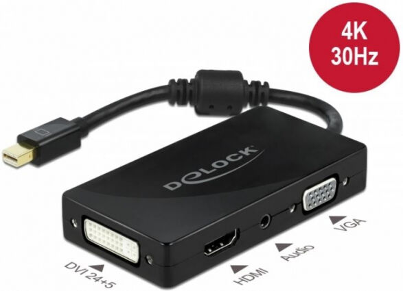 DeLock 62073 - Mini DisplayPort 1.2 Adapter zu VGA / HDMI / DVI / Audio Buchse 4K Passiv schwarz