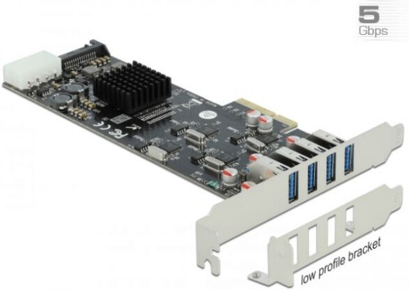 DeLock 89008 - PCIe x4 Karte zu 4 x ext. SuperSpeed USB (USB 3.2 Gen 1) USB Typ-A Buchse Quad Channel - Low Profile Formfaktor