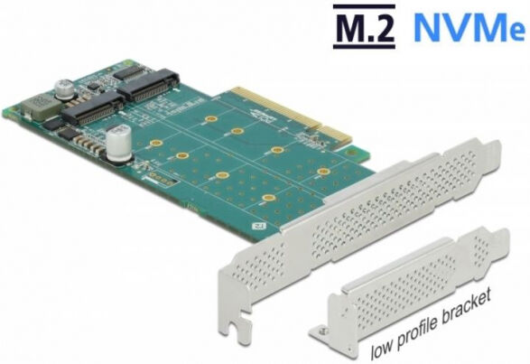 DeLock 89045 - PCI Express x8 Karte zu 2 x intern NVMe M.2 Key M - Bifurcation - Low Profile Formfaktor