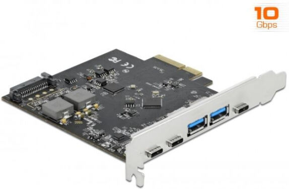 DeLock 89074 - PCI Express x4 Karte zu 3 x USB Type-C + 2 x USB Typ-A - SuperSpeed USB 10 Gbps