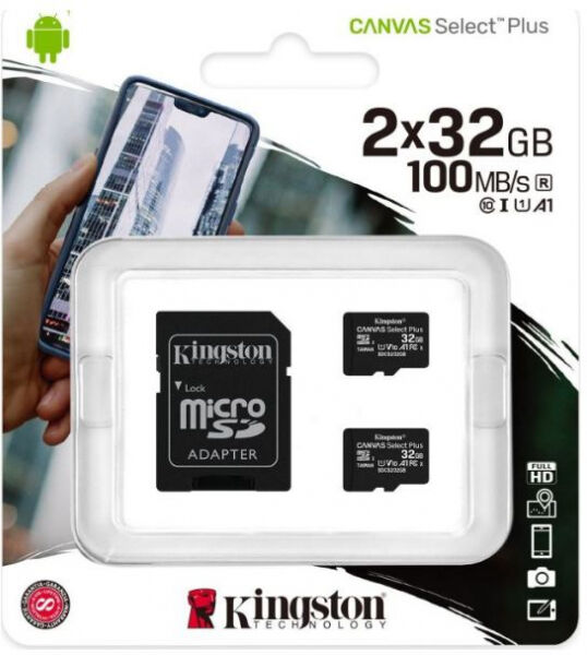 Kingston microSDHC-Card Canvas Select Plus Class10 / UHS-I U1 / A1 - 32GB - 2er Pack