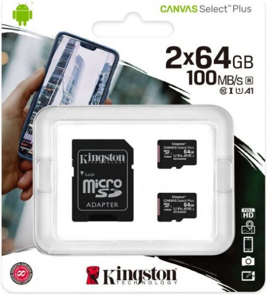 Kingston microSDXC-Card Canvas Select Plus Class10 / UHS-I U1 / A1 - 64GB - 2-er Pack