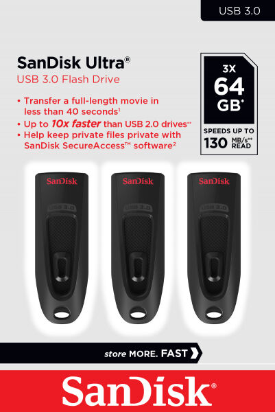SanDisk Ultra USB3-Stick - 64GB - 3er Pack