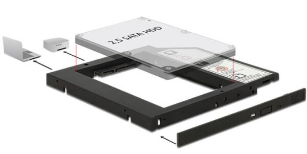 DeLock 62669 - Einbaurahmen für 1x2.5 Zoll HDD/SDD - für Einbau in Slim DVD-Slot im Notebook/Mini-PC