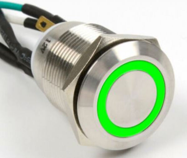Impactics Vandalismustaster 19mm - iP65, grüne LED - silber