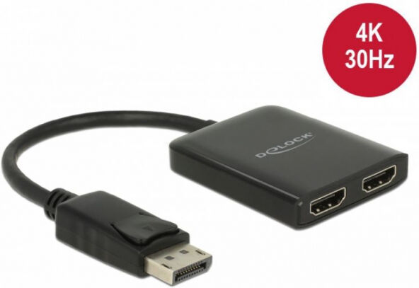 DeLock 87720 - Displayport 1.2 Splitter 1 x Displayport in > 2 x HDMI out 4K 30 Hz