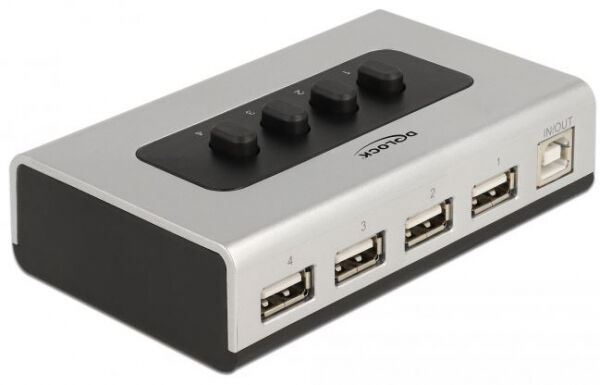 DeLock 87762 - Umschalter USB 2.0 mit 1 x Typ-B Buchse zu 4 x Typ-A Buchse manuell bidirektional