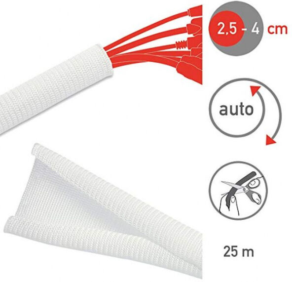 LABEL THE CABLE Label-The-Cable Tube - flexibler selbstschliessender Kabelschlauch / zuschneidbar / 25m - Weiss