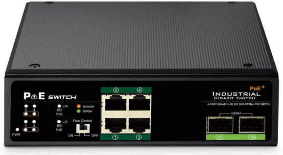 Digitus DN-651109 - Industrieller 4-Port Gigabit PoE+ Switch mit 2 x SFP Uplink