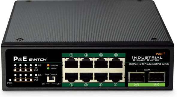 Digitus DN-651110 - Industrieller 8-Port Gigabit PoE+ Switch mit 2 x SFP-Uplink