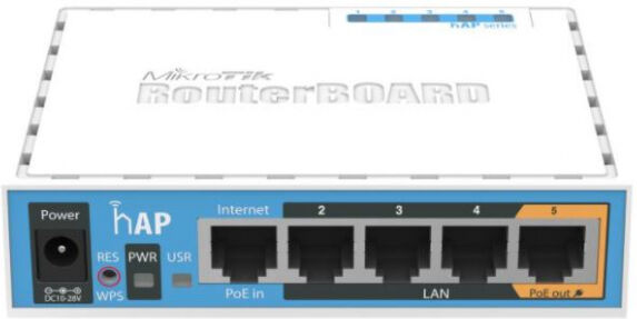 MikroTik RB951UI-2ND - hAP with 650MHz CPU, 64MB RAM, 5xLAN, built-in 2.4Ghz