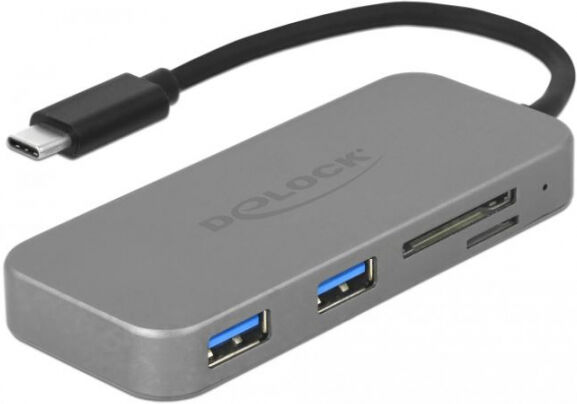 DeLock 64064 - 2 Port USB 3.0 Hub und 3 Slot Card Reader mit USB Type-C Anschluss