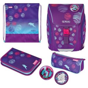 Herlitz Ranzen FiloLight Plus Sea Bubbles / dunkelblau/violett, inkl. befülltem 16 tlg. Schüleretui, Faulenzer Mäppchen, Sportbeutel