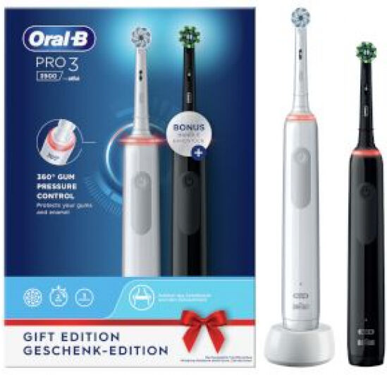 Braun Oral-B Pro 3 3900 Schallzahnbürste Black/White Edition mit 2. Handstück