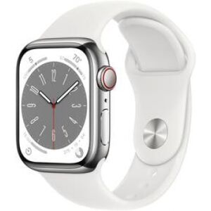 Apple Watch Series 8 LTE 41mm Edelstahl Silber Sportarmband Weiss