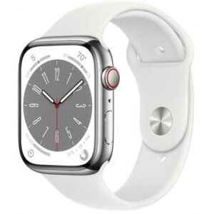 Apple Watch S8 Cell 45mm Edelstahl SR MNKE3FD/A White Sport Band / silber, 45 mm, Sportarmband, Edelstahl-Gehäuse, LTE