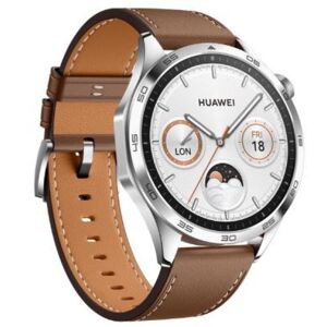 Huawei Watch GT4 - Smartwatch 46mm - silber, braunes Lederarmband