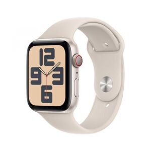 Apple Watch SE (2023) (silber/hellbeige, 44 mm, Sportarmband, Aluminium, Cellular)