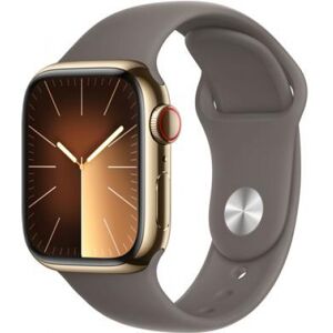 Apple Watch Series 9 (gold/braun, Edelstahl, 41 mm, Sportarmband, Cellular)