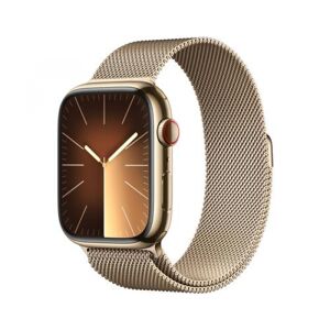 Apple Watch Series 9 (gold/gold, Edelstahl, 45 mm, Milanaise Armbamd, Cellular)