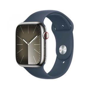 Apple Watch Series 9 (silber/blau, Edelstahl, 45 mm, Sportarmband, Cellular)