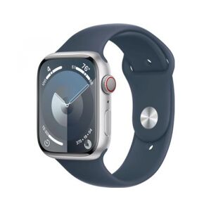 Apple Watch Series 9 (silber/dunkelblau, Aluminium, 45 mm, Sportarmband, Cellular)