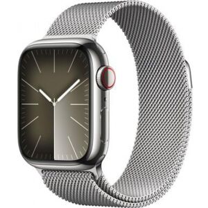 Apple Watch Series 9 (silber/silber, Edelstahl, 41 mm, Milanaise Armband, Cellular)