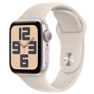 Apple Watch SE (2023) (silber/hellbeige, 40 mm, Sportarmband, Aluminium)