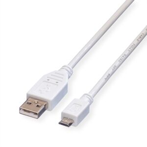 Value USB 2.0 Kabel, USB Typ A ST - Micro USB Typ B ST, weiss, 0,15m