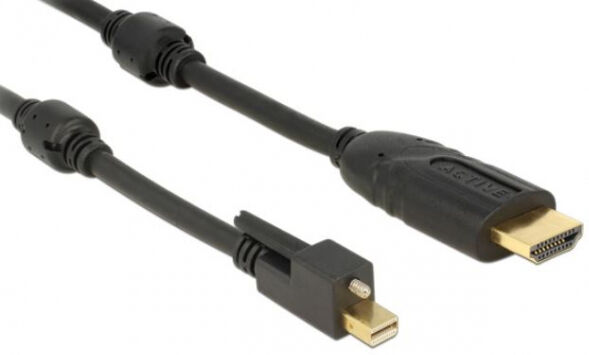 DeLock 83732 - Kabel mini Displayport 1.2 Stecker mit Schraube > HDMI Stecker 4K Aktiv schwarz 5 m