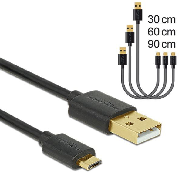 DeLock 83680 - Daten- und Schnellladekabel USB 2.0 Typ-A Stecker > USB 2.0 Typ Micro-B Stecker 3 Stück Set schwarz