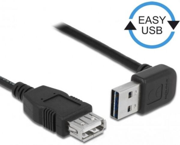 DeLock 83548 - Verlängerungskabel EASY-USB 2.0 Typ-A Stecker gewinkelt oben / unten > USB 2.0 Typ-A Buchse schwarz 2 m