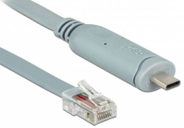 DeLock 89892 - Adapter USB 2.0 Typ-C Stecker > 1 x Seriell RS-232 RJ45 Stecker 5,0 m grau