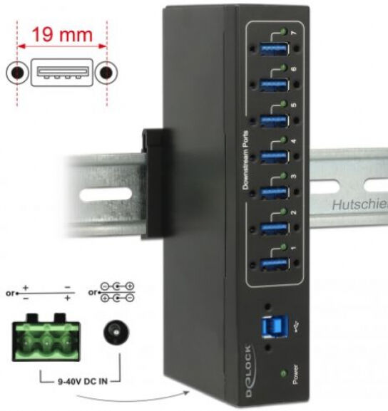 DeLock 63311 - Externer Industrie Hub 7 x USB 3.0 Typ-A mit 15 kV ESD Schutz