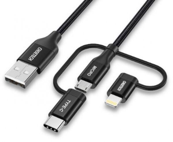 Choetech IP0030 - 3 In 1 Multi USB Cable - Lightning / Type C / Micro USB Connector - 1m