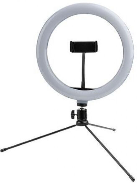 4smarts LED Selfie Ringlicht Tripod klein - Tisch-Stativ mit Ringleuchte und universeller Smartphone-Halterung