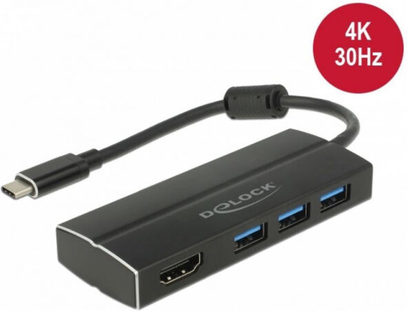 DeLock 63931 - USB 3.1 Gen 1 Adapter USB Type-C zu 3 x USB 3.0 Typ-A Hub + 1 x HDMI (DP Alt Mode) 4K 30 Hz