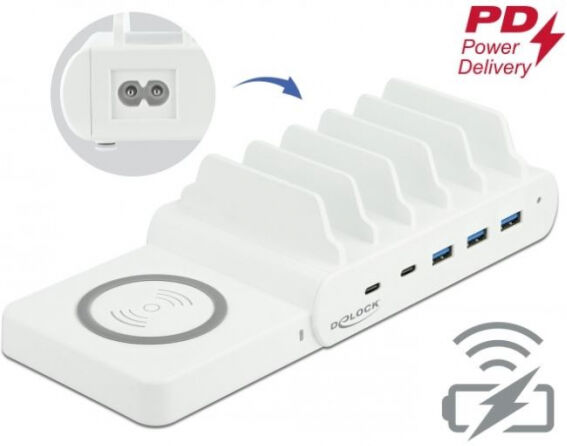 DeLock 41450 - USB und kabelloses Ladegerät 2 x USB Type-C PD + 3 x USB Typ-A mit 110 W