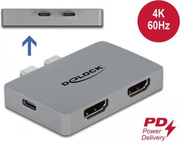 DeLock 64123 - Dual HDMI Adapter mit 4K 60 Hz und PD 3.0 für MacBook