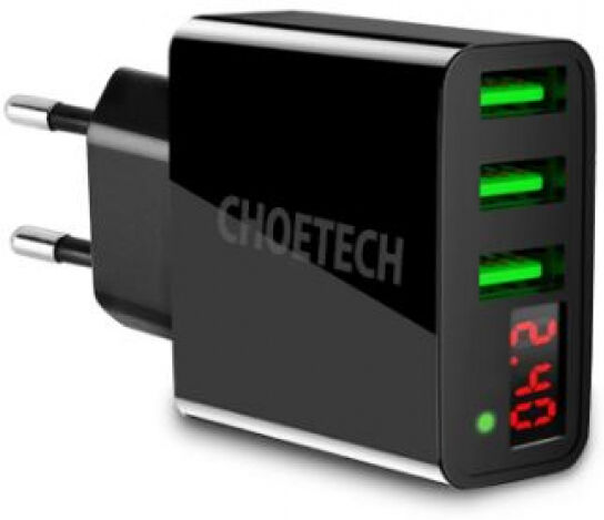 Choetech C0027 - Universal 3 USB Charger LED Display EU Plug Wall Charger