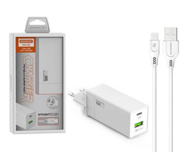 Divers Somostel SMS-A80 - USB-Ladegerät 36 Watt + Lightning-Kabel - Weiss