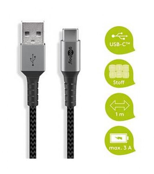 goobay 45563 - USB-A auf USB-C Charging and Sync Cable Textil - 1m