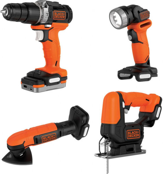 Black & Decker BDCK123S2S-XJ - Schlagbohrschrauber / Stichsäge / Deltaschleifer / Lampe